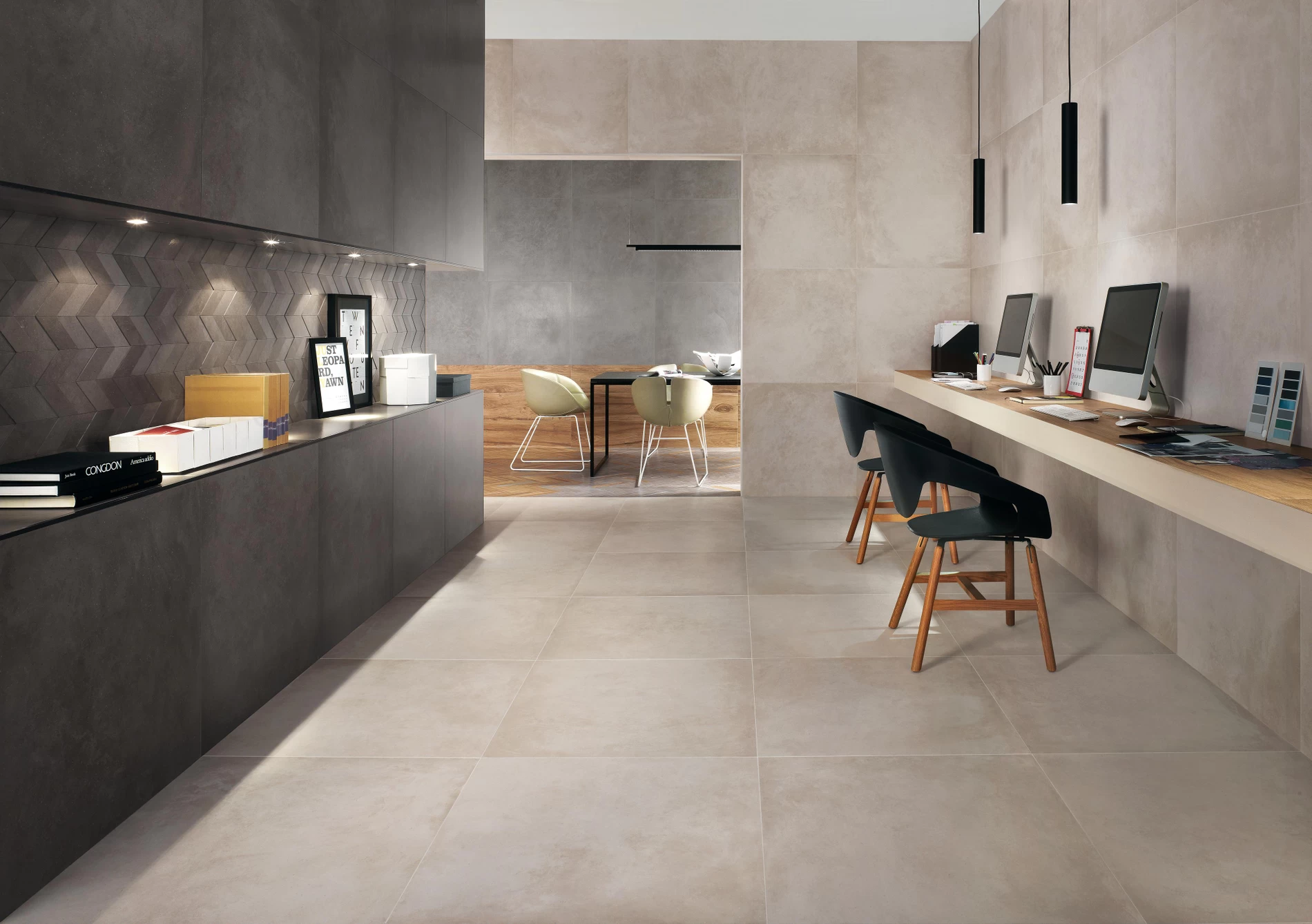 Plăci ceramice din porțelan cu aspect de beton mat, Dwell, Porcelain Tiles